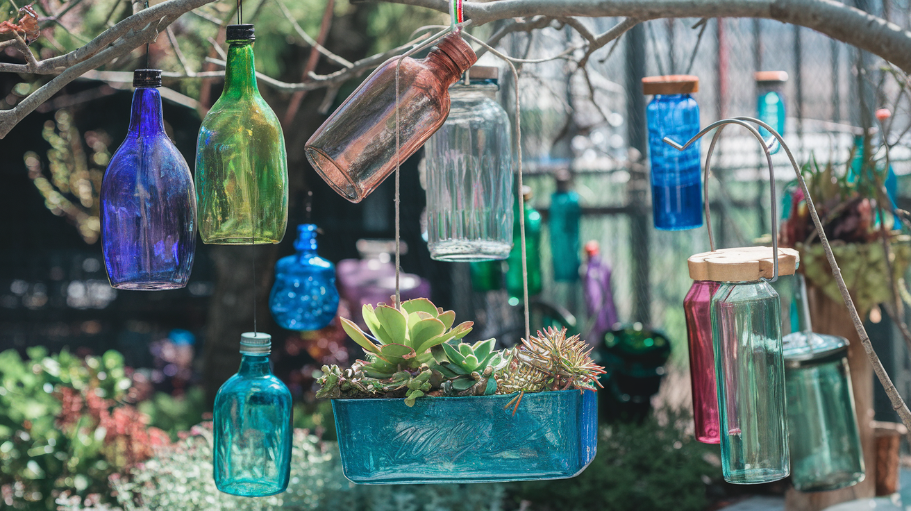 Transforming Bottles and Jars into Garden Art